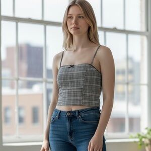 Wild Fable Black/White and Blue Plaid Crop Top